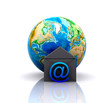 Illustration: 3d illustration - World with e-mail icon 3d illustration - World with e-mail icon