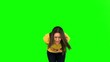 Woman suffering from belly pain on green screen