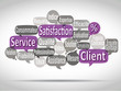 Illustration: nuage de mots bulles violetes : satisfaction client nuage de mots bulles violetes : satisfaction client
