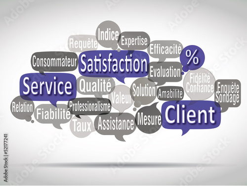 Illustration: nuage de mots bulles bleues : satisfaction client nuage de mots bulles bleues : satisfaction client