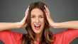 Vidéo : Frustrated woman holding her head between hands Frustrated woman holding her head between hands