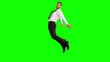 Businessman jumping and stretching his body
