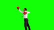 Businessman leaping with boxing gloves and punching