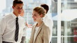 Business people shaking hands and walking away