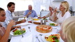 Video: Family toasting at dinner table Family toasting at dinner table
