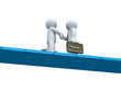 Two businessmen make a deal on a puzzle bridge