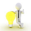 Illustration: Businessman leaning on light bulb Businessman leaning on light bulb