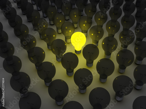Illustration: Unique light bulb amongst others Unique light bulb amongst others
