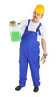 manual worker with green liquid