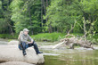 Photo: woman fishing in Sazava river, Czech Republic woman fishing in Sazava river, Czech Republic