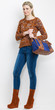 standing woman wearing fashionable platform brown shoes with a h