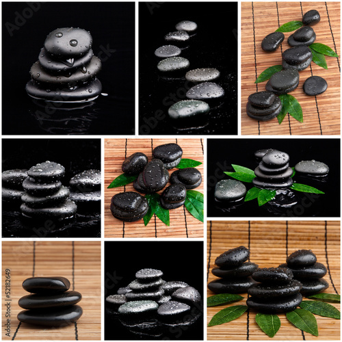 Photo: zen stones and leaves with water drops. zen stones and leaves with water drops.
