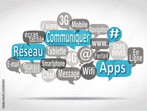 Illustration: nuage de mots bulles bleues ciel : communiquer nuage de mots bulles bleues ciel : communiquer