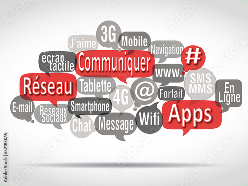 Illustration: nuage de mots bulles rouges : communiquer nuage de mots bulles rouges : communiquer