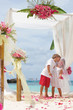 young loving couple on wedding day in beautiful wedding setup wi