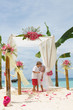young loving couple on wedding day in beautiful wedding setup wi