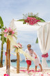young loving couple on wedding day in beautiful wedding setup wi