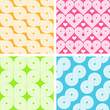 Set of four bright seamless geometrical retro patterns