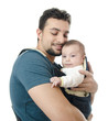 Dad and baby in big hug.