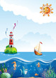 Illustration of a lighthouse and the underwater world