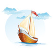 Cartoon image of a wooden sailing boat.
