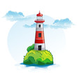 Cartoon image of the island with a lighthouse.