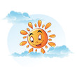 Cartoon image of sun in the clouds.