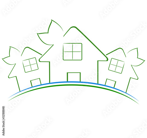Vector: Vector illustration of the three green houses icon Vector illustration of the three green houses icon