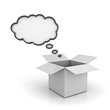Open Box with blank thought bubble over white background