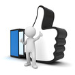 3D Man showing thumb up with like hand symbol over white