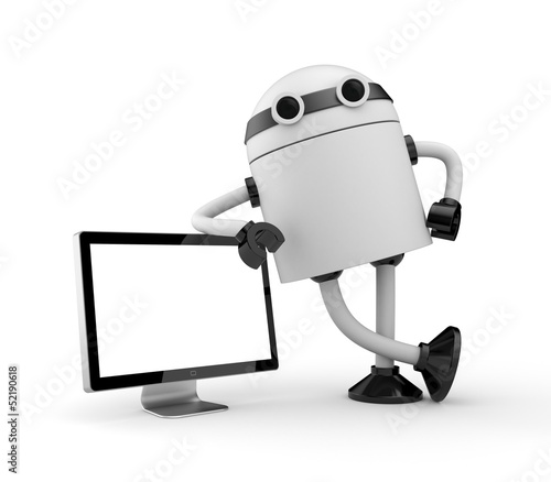 Illustration: Robot leaning on monitor Robot leaning on monitor