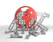 3d render of a technical world sign  on mechanical construction