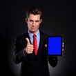business man recommends tablet