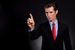 business man touches fictive screen