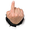Man is showing his fingers through a hole