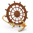 ship wheel and golden anchor