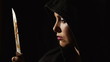 Black woman with knife in the dark