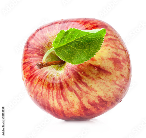Photo: Red apple with leaves isolated on white Red apple with leaves isolated on white