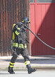 brave firefighters with oxygen tank fire during an exercise held