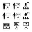 Business presentation, lecture, speech vector icons