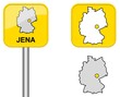 Jena - Ortsschild, Button und Deutschlandkarte