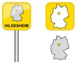 Hildesheim  - Ortsschild, Button und Deutschlandkarte