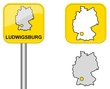 Ludwigsburg - Ortsschild, Button und Deutschlandkarte