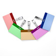 Colored blank badges with copyspace positioned in arc