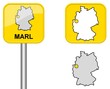 Marl - Ortsschild, Button und Deutschlandkarte