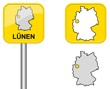 Lünen - Ortsschild, Button und Deutschlandkarte