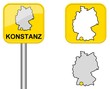 Konstanz - Ortsschild, Button und Deutschlandkarte