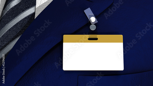 Illustration: Colored blank badge with copyspace on a business man suit Colored blank badge with copyspace on a business man suit