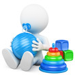Illustration: 3D white people. Baby playing 3D white people. Baby playing