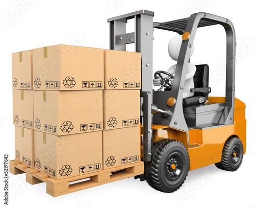 Illustration: 3D white people. Forklift with a pallet 3D white people. Forklift with a pallet